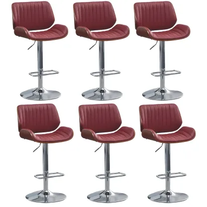 Elegant Wood Leather Red Swivel Adjustable Bar Stool Image - 48