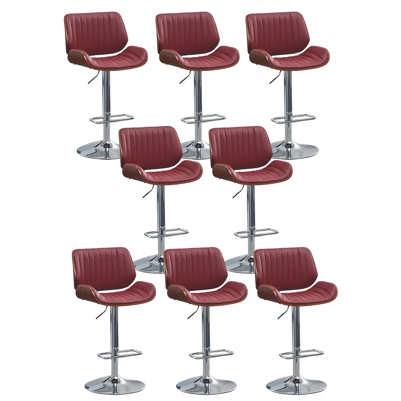 Elegant Wood Leather Red Swivel Adjustable Bar Stool Image - 49 | homeyfad