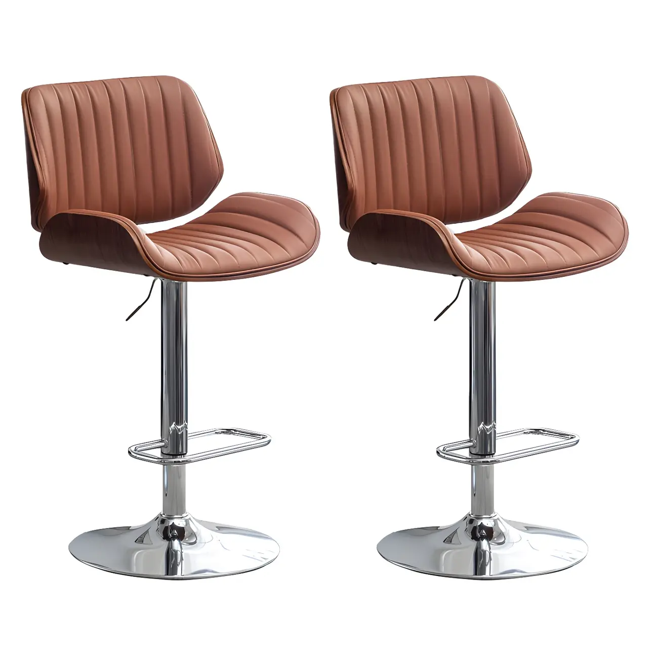 Elegant Wood Leather Red Swivel Adjustable Bar Stool Image - 50 | homeyfad