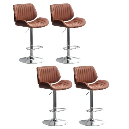 Elegant Wood Leather Red Swivel Adjustable Bar Stool Image - 51