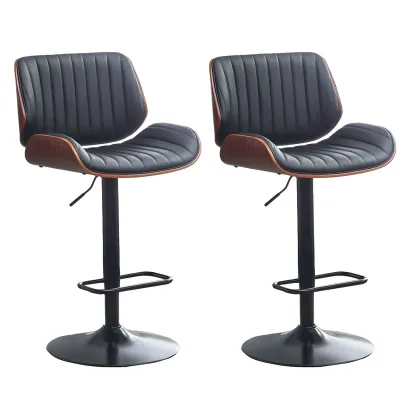 Elegant Wood Leather Red Swivel Adjustable Bar Stool Image - 54