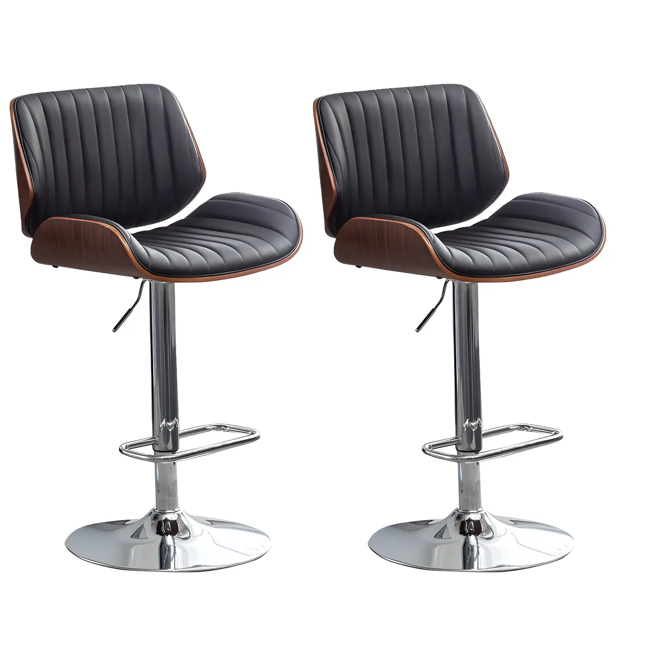 Elegant Wood Leather Red Swivel Adjustable Bar Stool Image - 62 | homeyfad