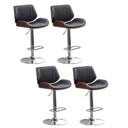 Elegant Wood Leather Red Swivel Adjustable Bar Stool Image - 63