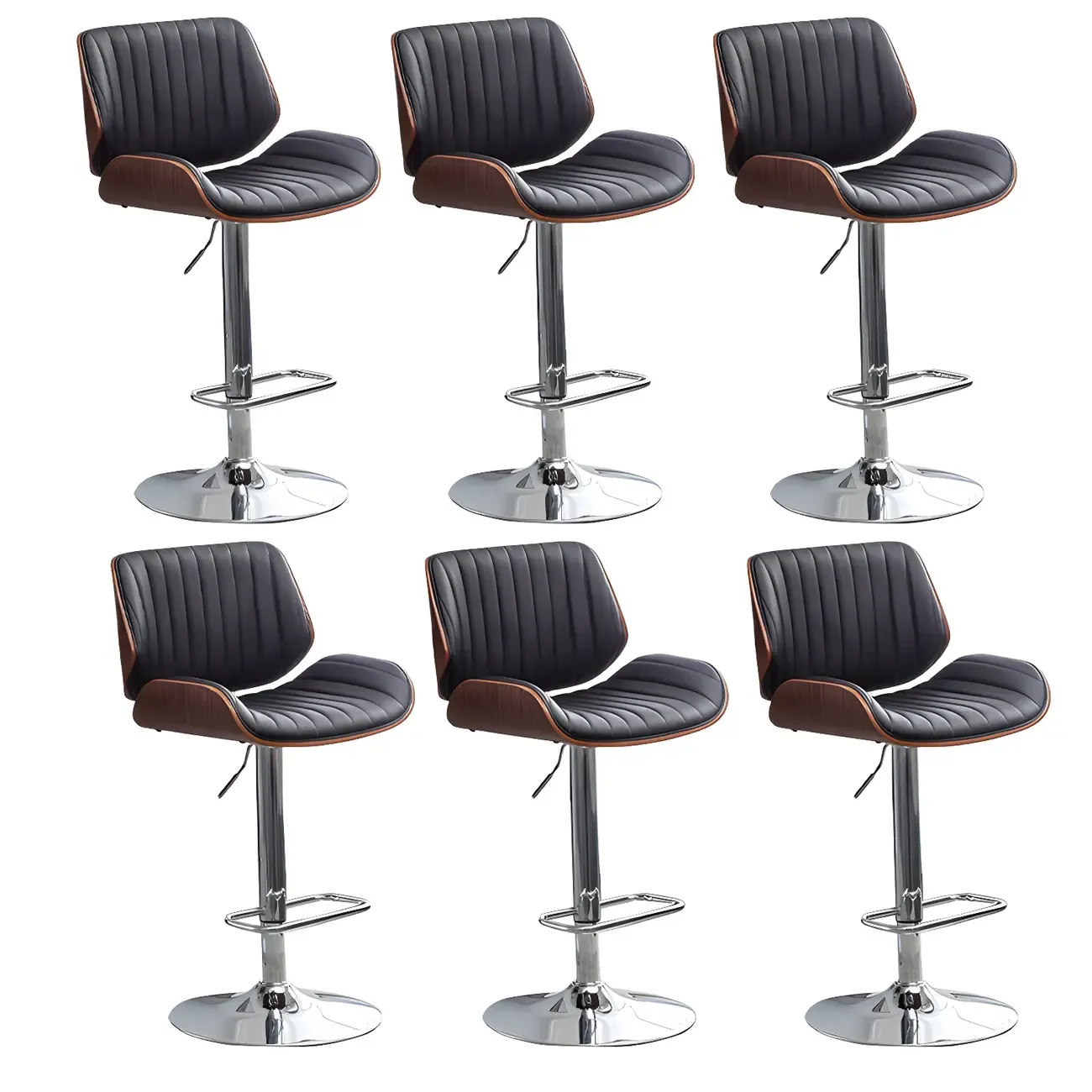 Elegant Wood Leather Red Swivel Adjustable Bar Stool Image - 64