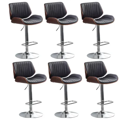 Elegant Wood Leather Red Swivel Adjustable Bar Stool Image - 64