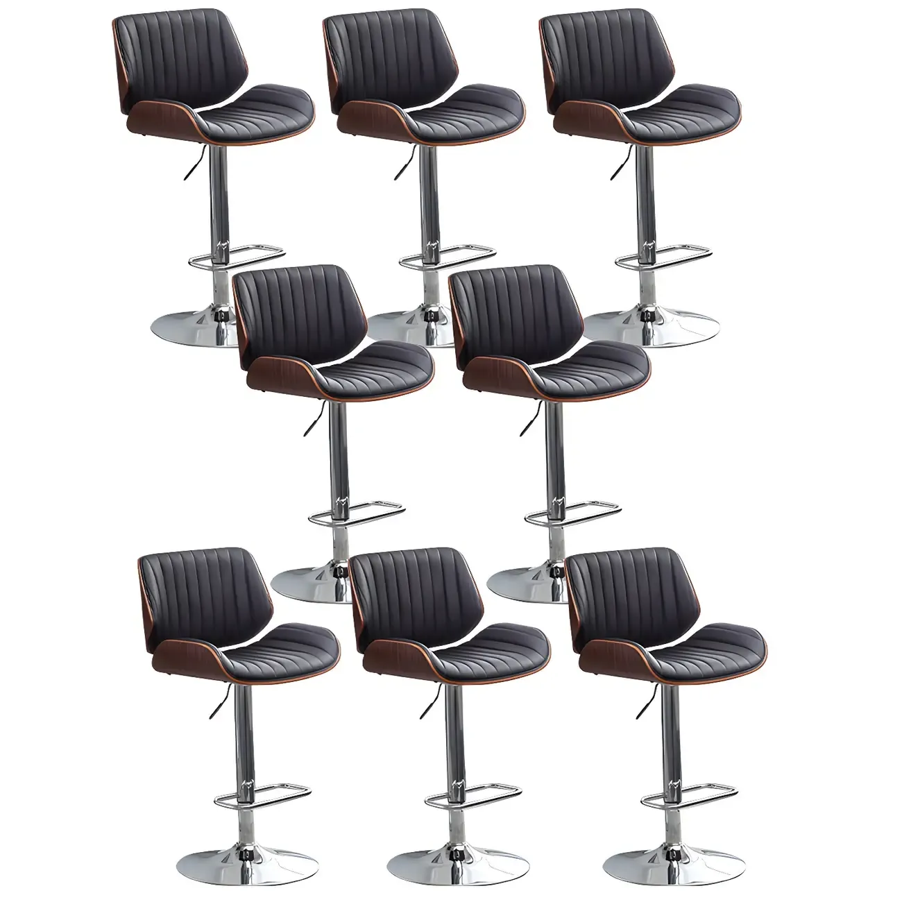 Elegant Wood Leather Red Swivel Adjustable Bar Stool Image - 65