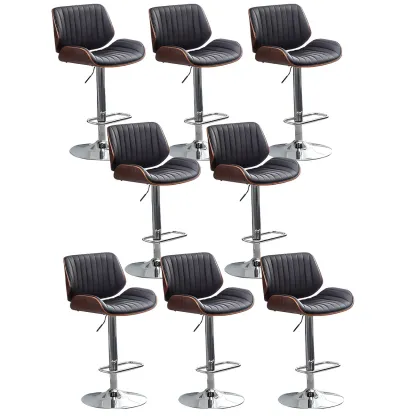 Elegant Wood Leather Red Swivel Adjustable Bar Stool Image - 65