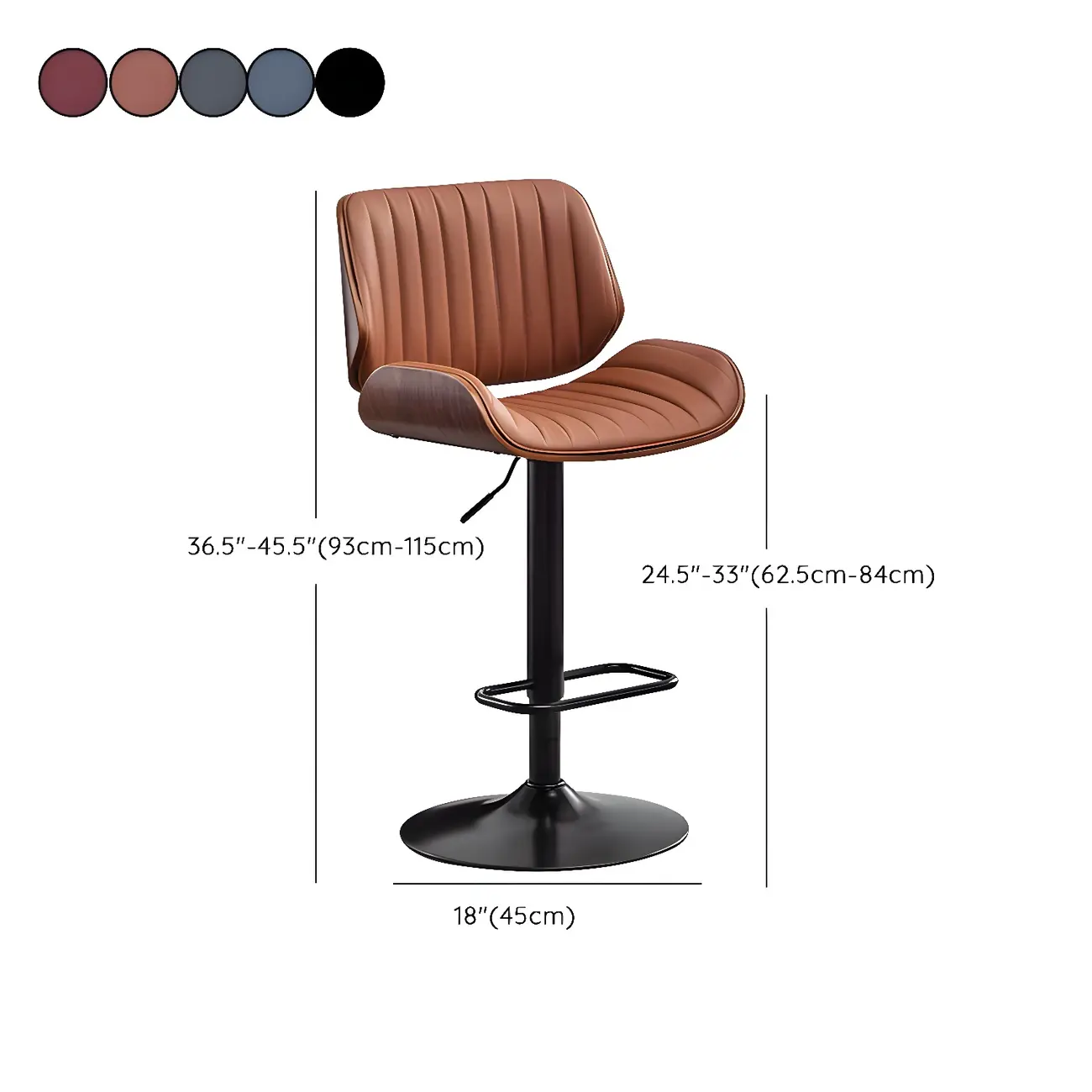 Elegant Wood Leather Red Swivel Adjustable Bar Stool #size | homeyfad