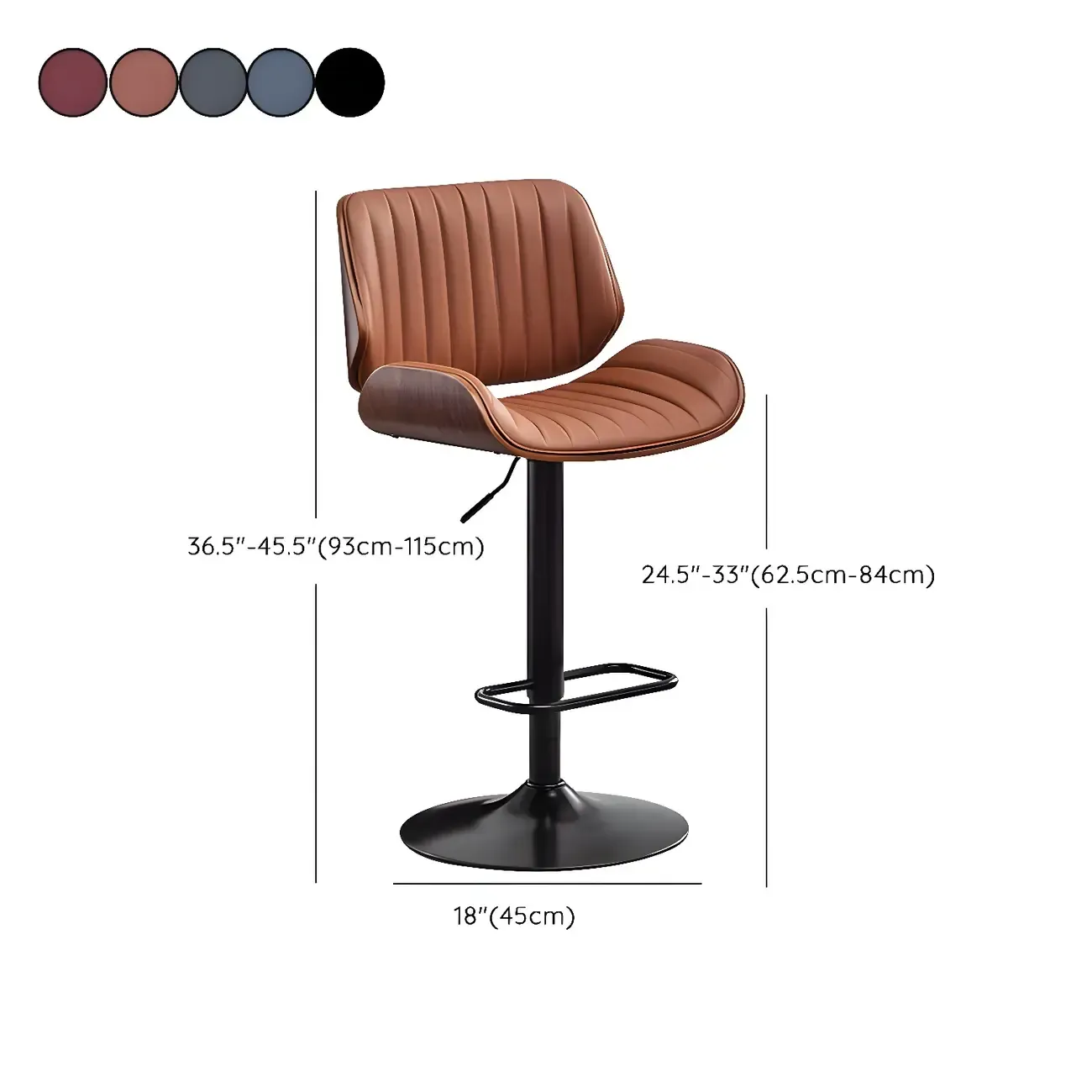 Elegant Wood Leather Red Swivel Adjustable Bar Stool #size