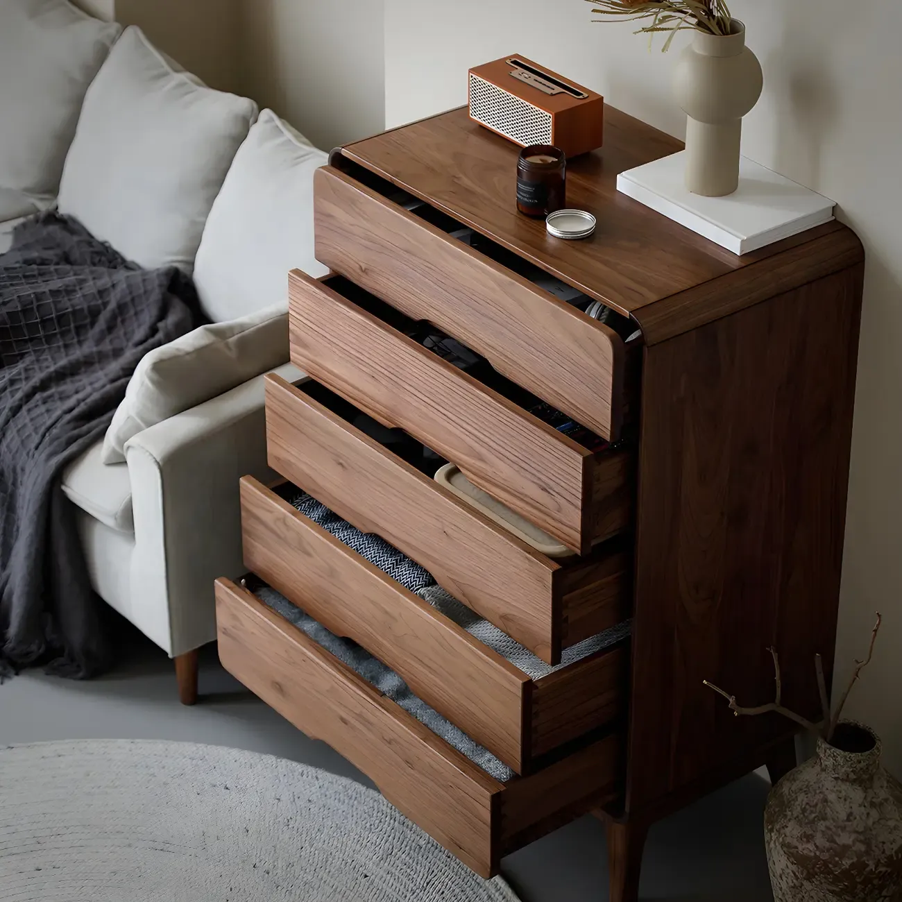 Vintage Solid Wood Dark Walnut Dressers & Chests for Bedroom Image - 3