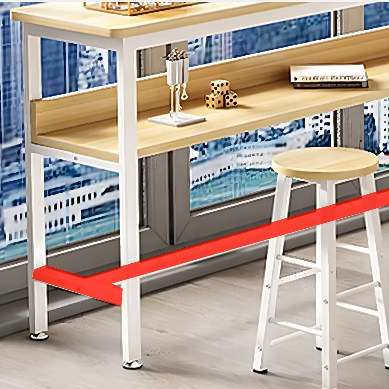 Modern Wooden Metal Base Shelf Bar Table with Footrest Image - 13 | homeyfad