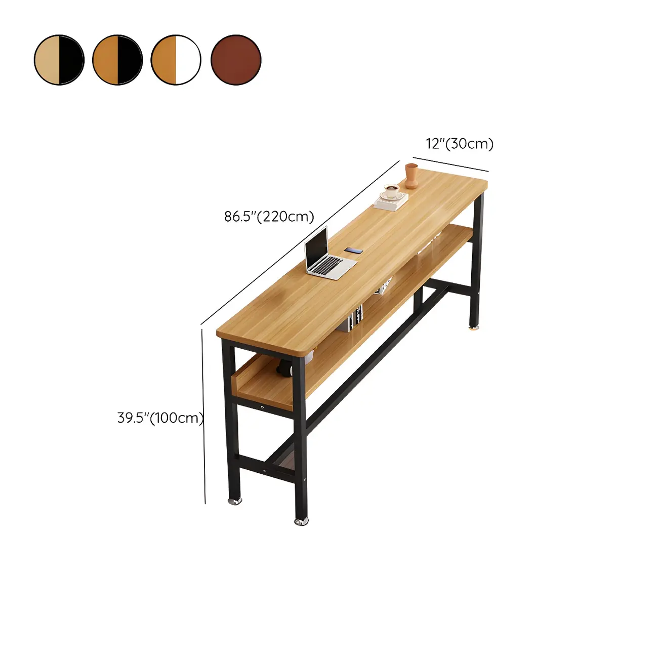 Modern Wooden Metal Base Shelf Bar Table with Footrest Image - 21 | homeyfad