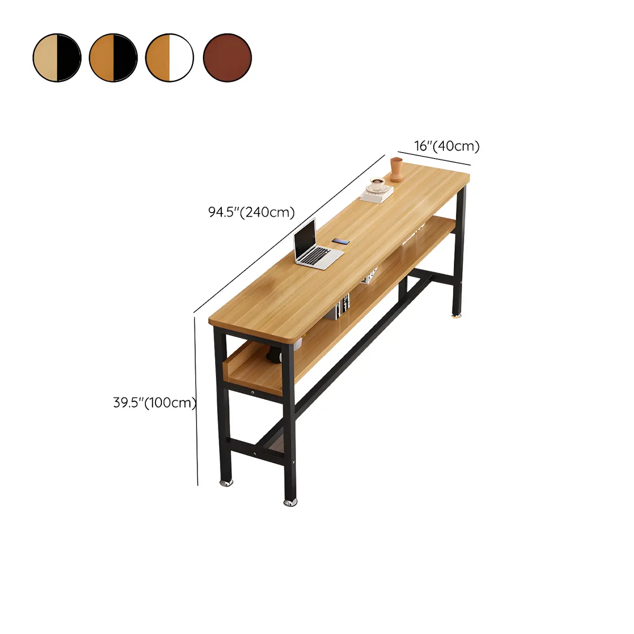 Modern Wooden Metal Base Shelf Bar Table with Footrest Image - 30 | homeyfad