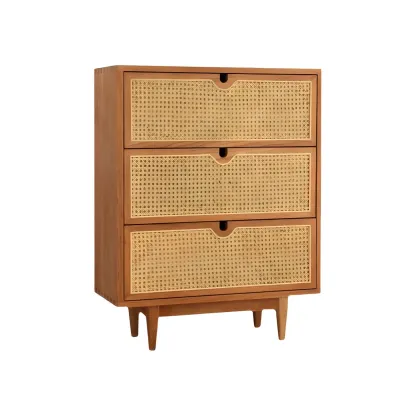 Retro Natural Rattan Dressers with 3-Drawers for Bedroom Image - 2