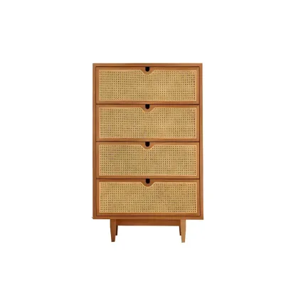 Retro Natural Rattan Dressers with 3-Drawers for Bedroom Image - 3