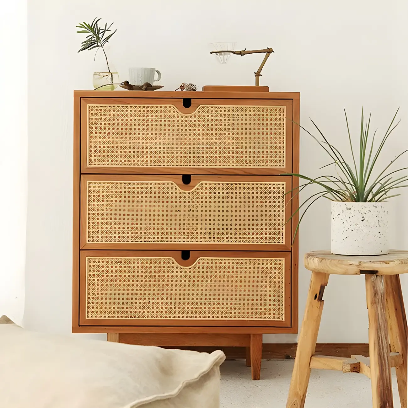 Retro Natural Rattan Dressers with 3-Drawers for Bedroom Image - 4 | homeyfad