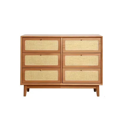 Retro Natural Rattan Dressers with 3-Drawers for Bedroom Image - 5