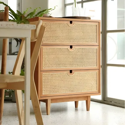 Retro Natural Rattan Dressers with 3-Drawers for Bedroom Image - 6