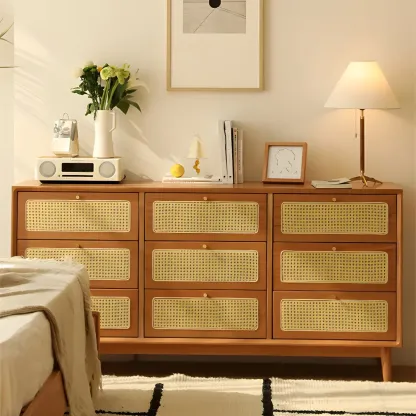 Retro Natural Rattan Dressers with 3-Drawers for Bedroom Image - 7