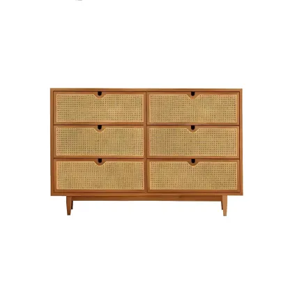 Retro Natural Rattan Dressers with 3-Drawers for Bedroom Image - 8