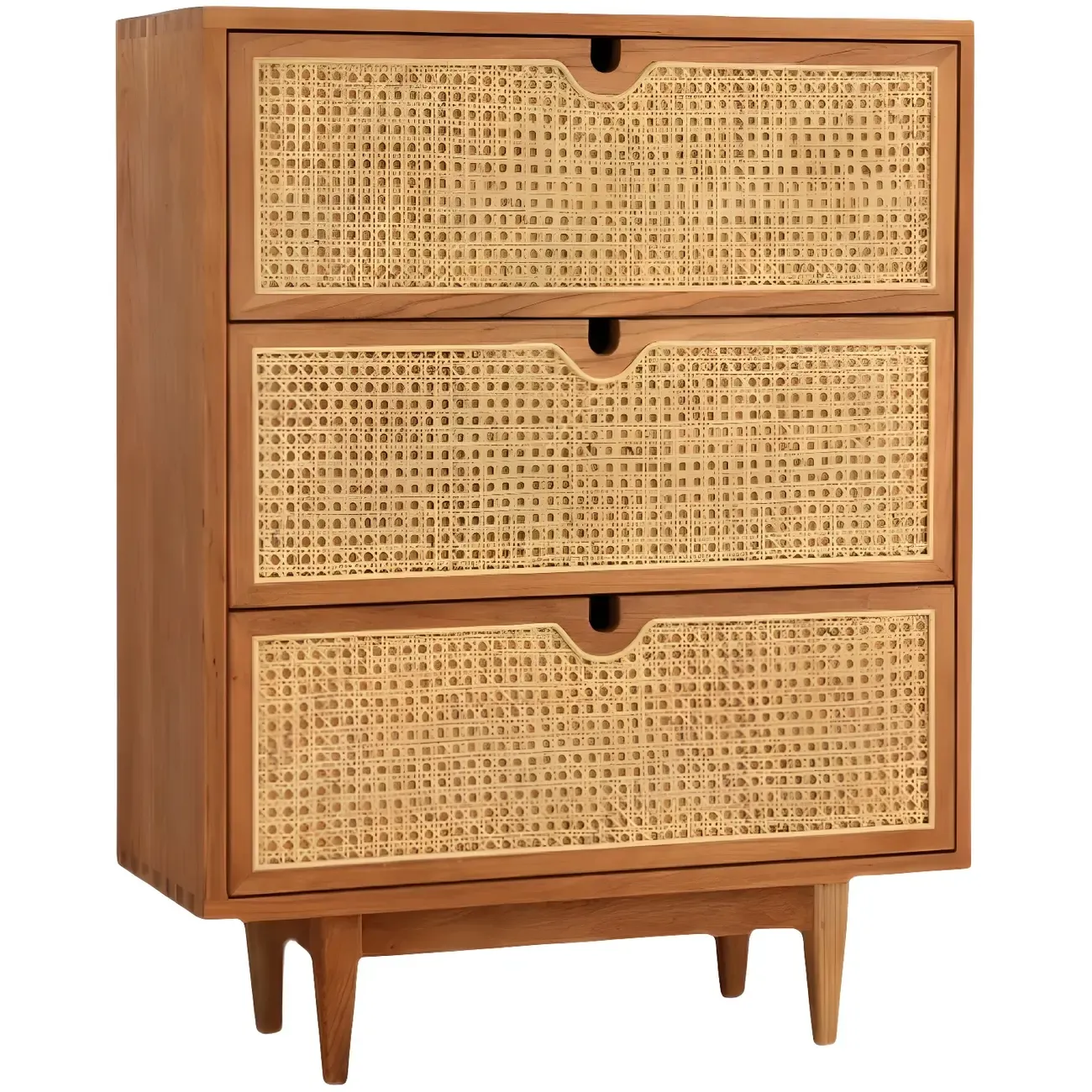 Retro Natural Rattan Dressers with 3-Drawers for Bedroom Image - 9