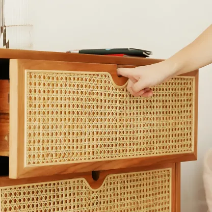 Retro Natural Rattan Dressers with 3-Drawers for Bedroom Image - 11