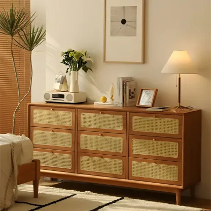 Retro Natural Rattan Dressers with 3-Drawers for Bedroom Image - 15