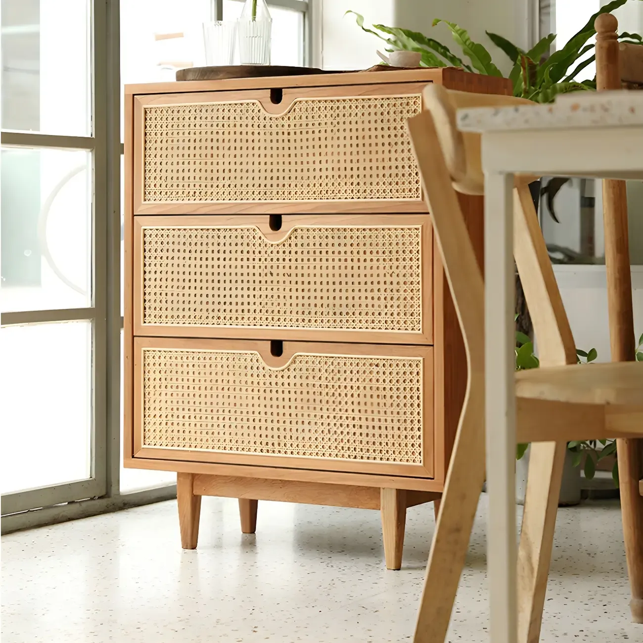 Retro Natural Rattan Dressers with 3-Drawers for Bedroom Image - 16