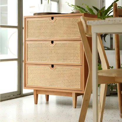 Retro Natural Rattan Dressers with 3-Drawers for Bedroom Image - 16