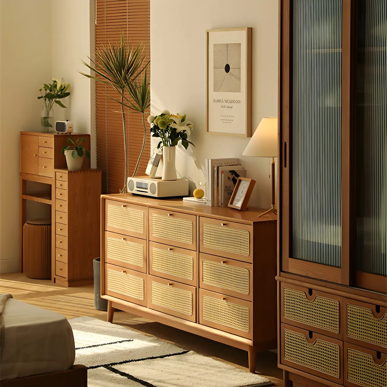 Retro Natural Rattan Dressers with 3-Drawers for Bedroom Image - 17 | homeyfad