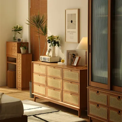 Retro Natural Rattan Dressers with 3-Drawers for Bedroom Image - 17