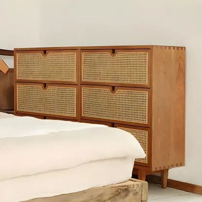 Retro Natural Rattan Dressers with 3-Drawers for Bedroom Image - 18