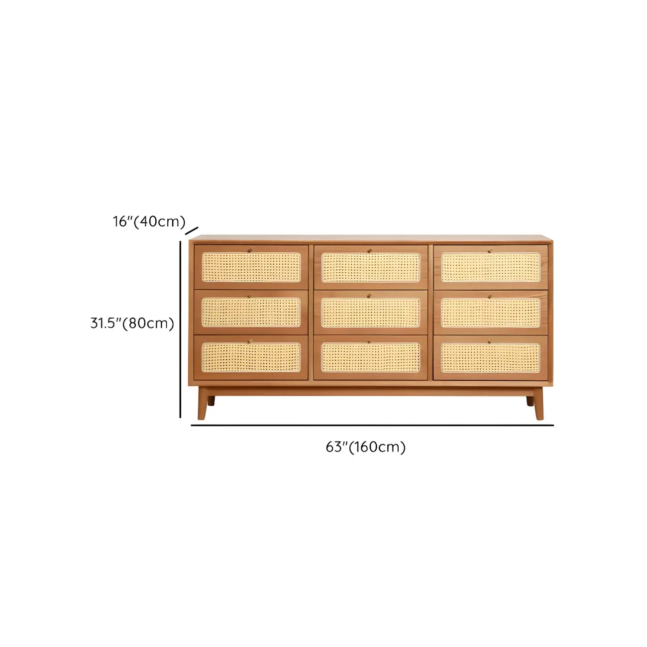 Retro Natural Rattan Dressers with 3-Drawers for Bedroom #size
