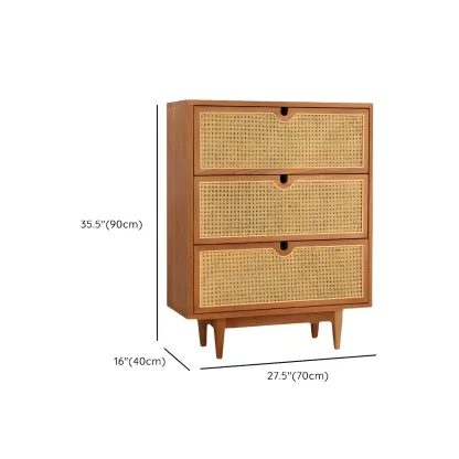 Retro Natural Rattan Dressers with 3-Drawers for Bedroom Image - 22