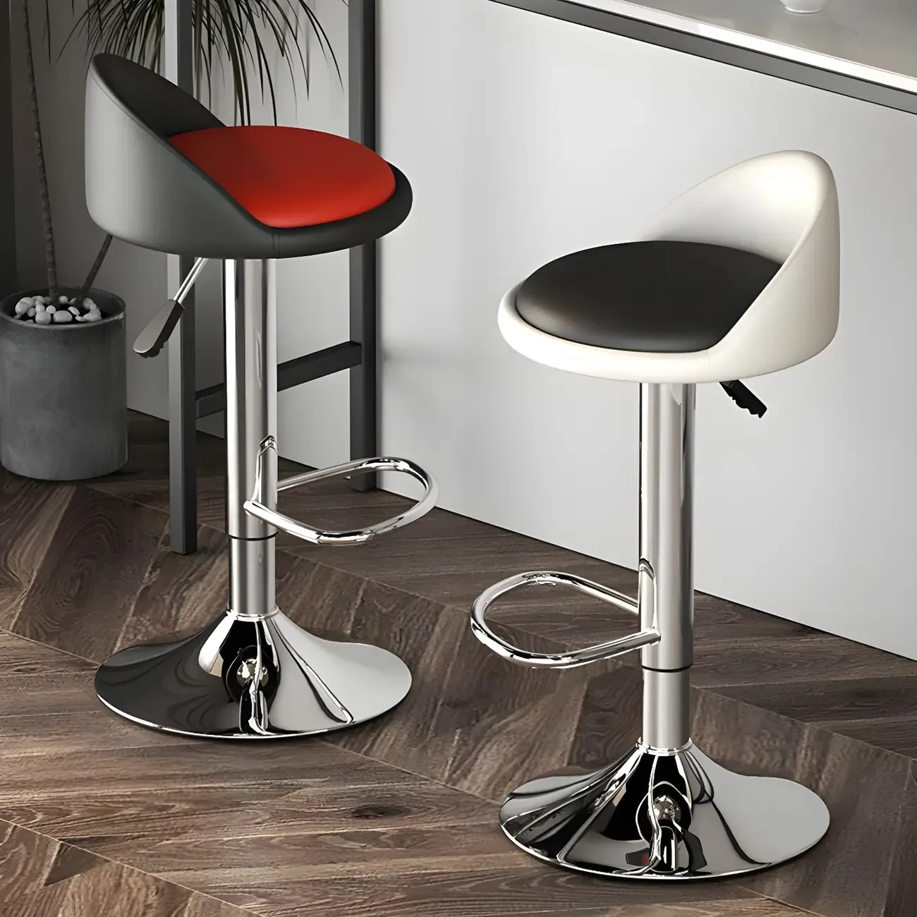 Modern Metal Adjustable Swivel Bar Stools for Dining Room Image - 1