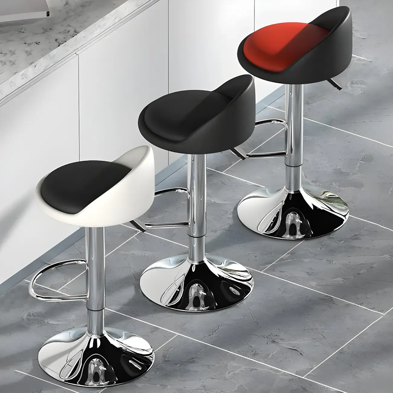 Modern Metal Adjustable Swivel Bar Stools for Dining Room Image - 2