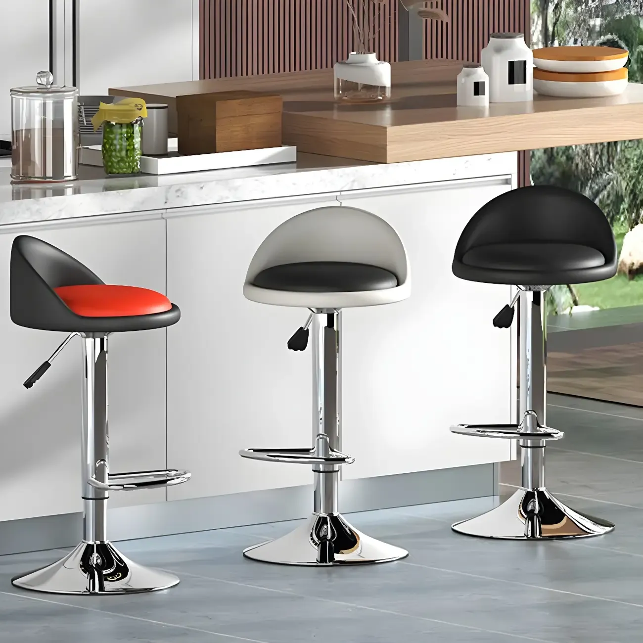 Modern Metal Adjustable Swivel Bar Stools for Dining Room Image - 8