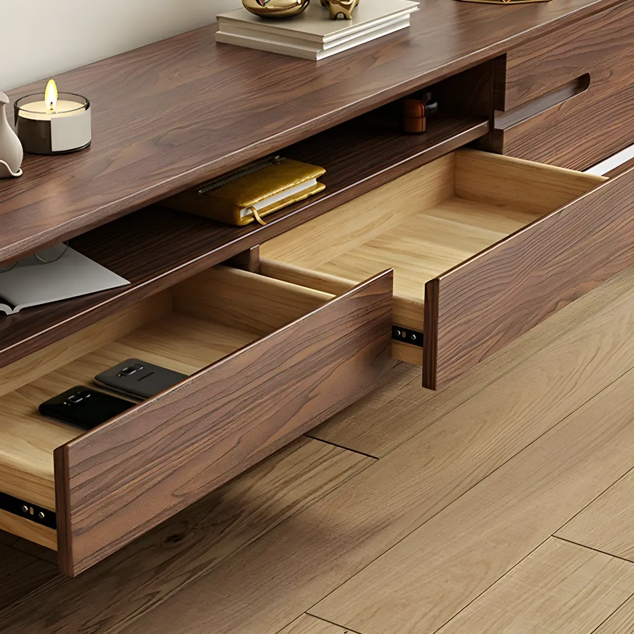 Traditional Wooden Mueble Para TV Stand with Drawers for Home Image - 9