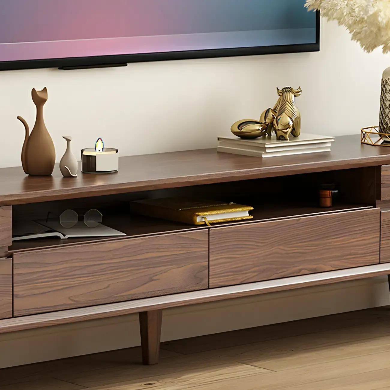 Traditional Wooden Mueble Para TV Stand with Drawers for Home Image - 11