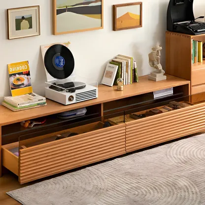 Traditional Wooden TV Stand with Drawers for Living Room Image - 11