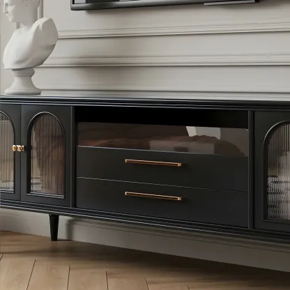 Glam Black Wooden TV Stand with Open Storage for Living Room Image - 4