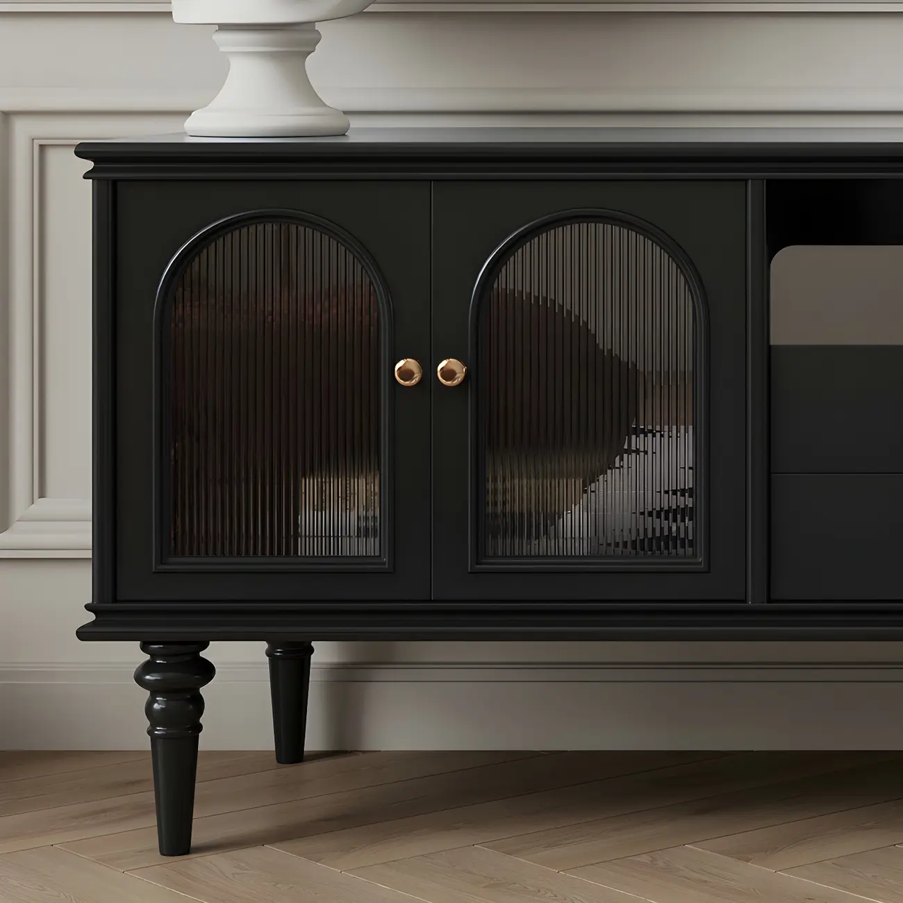 Glam Black Wooden TV Stand with Open Storage for Living Room Image - 5 | homeyfad