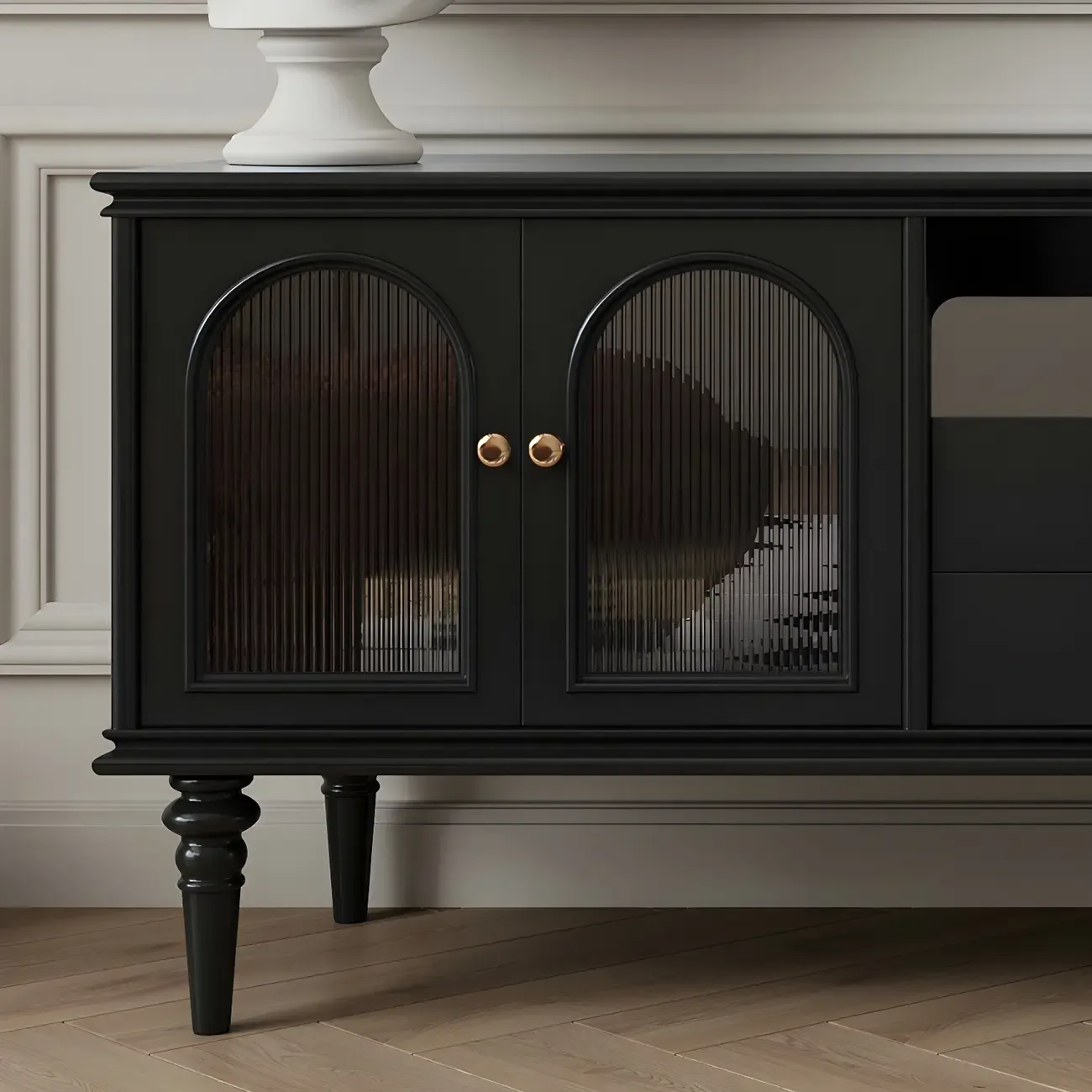 Glam Black Wooden TV Stand with Open Storage for Living Room Image - 5