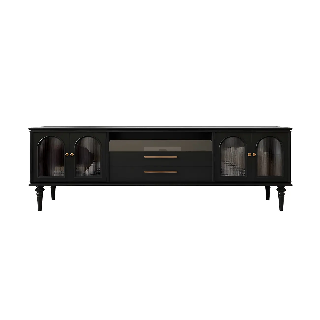 Glam Black Wooden TV Stand with Open Storage for Living Room Image - 6 | homeyfad