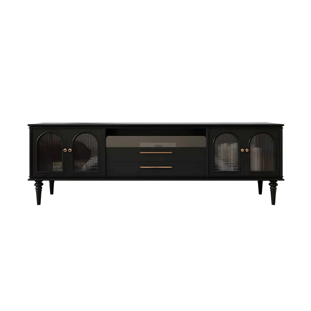 Glam Black Wooden TV Stand with Open Storage for Living Room Image - 6
