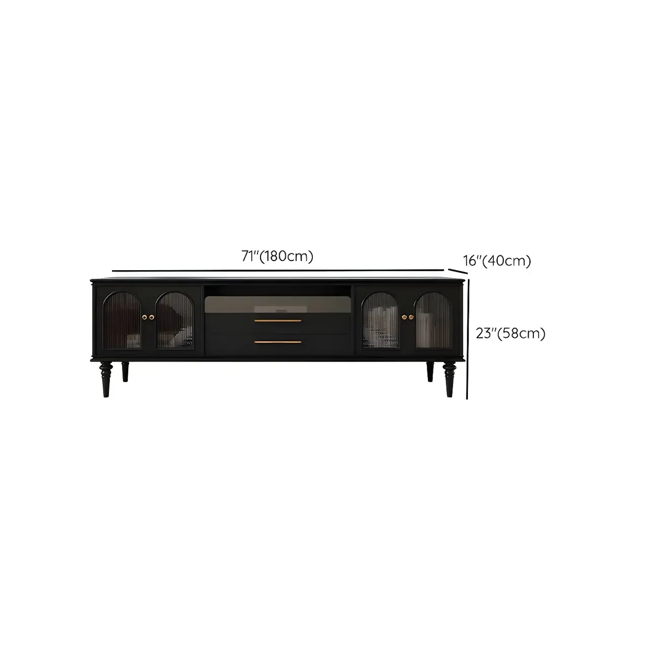 Glam Black Wooden TV Stand with Open Storage for Living Room #size