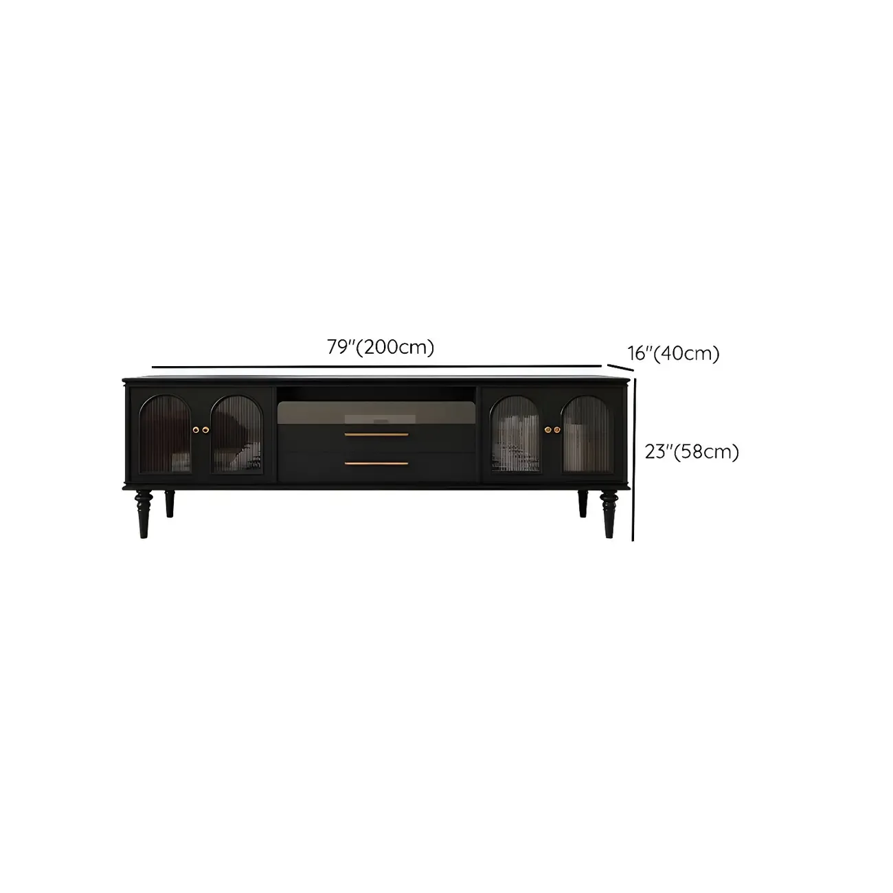 Glam Black Wooden TV Stand with Open Storage for Living Room Image - 9