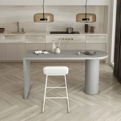 Free Form Modern Gray Bar Table with Wood Top Image - 1