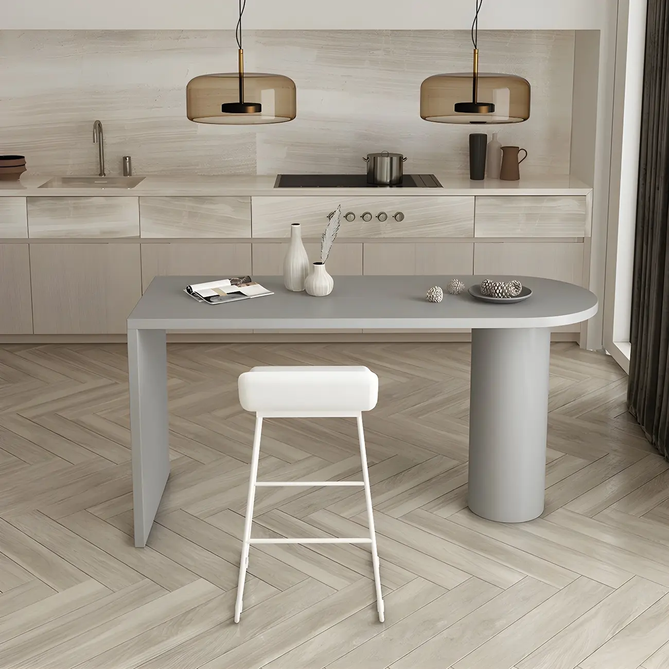 Free Form Modern Gray Bar Table with Wood Top Image - 3 | homeyfad