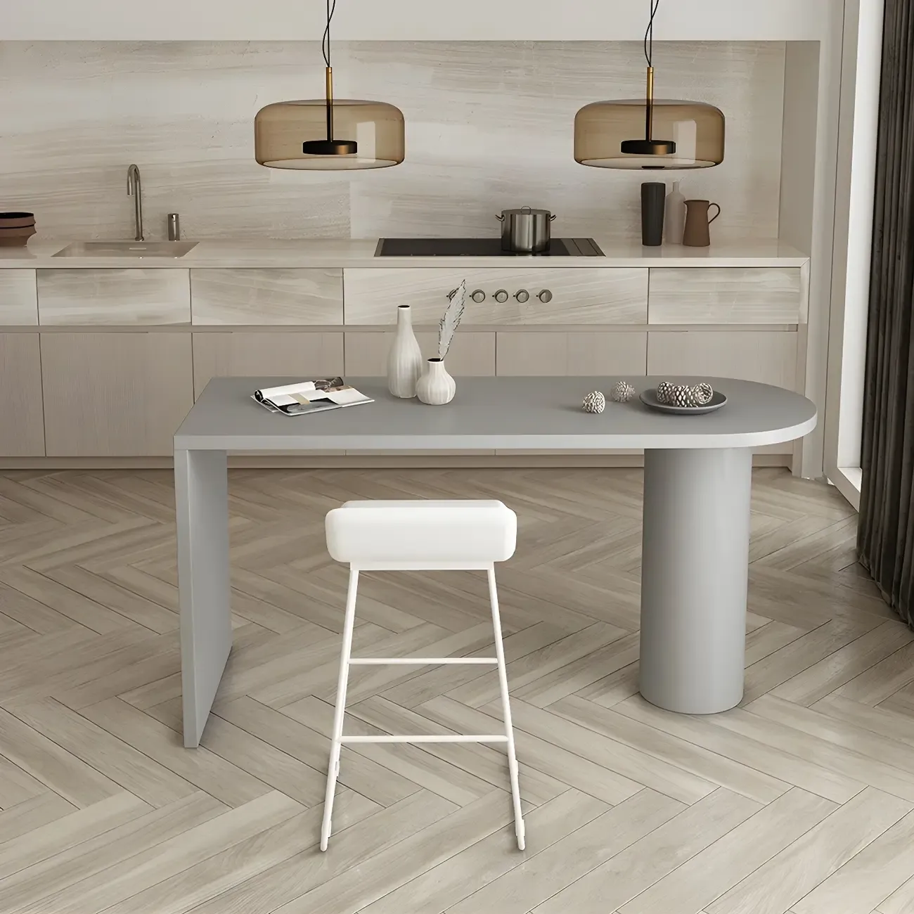 Free Form Modern Gray Bar Table with Wood Top Image - 3